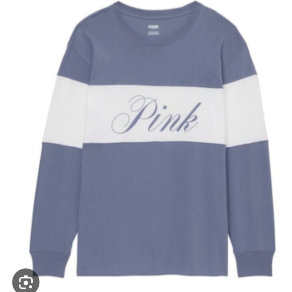 PINK Victoria's Secret Tops - Victoria's Secret PINK Cornflower Blue White Long Sleeve Striped T Shirt XS Top